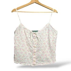 Vintage Ralph Lauren White and Pink Floral Cami Tank Top Coquette Cottagecore
